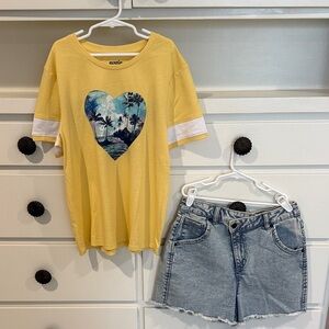 Evsie girl Yellow Girls Shirt and Jean Shorts 13/14 like new